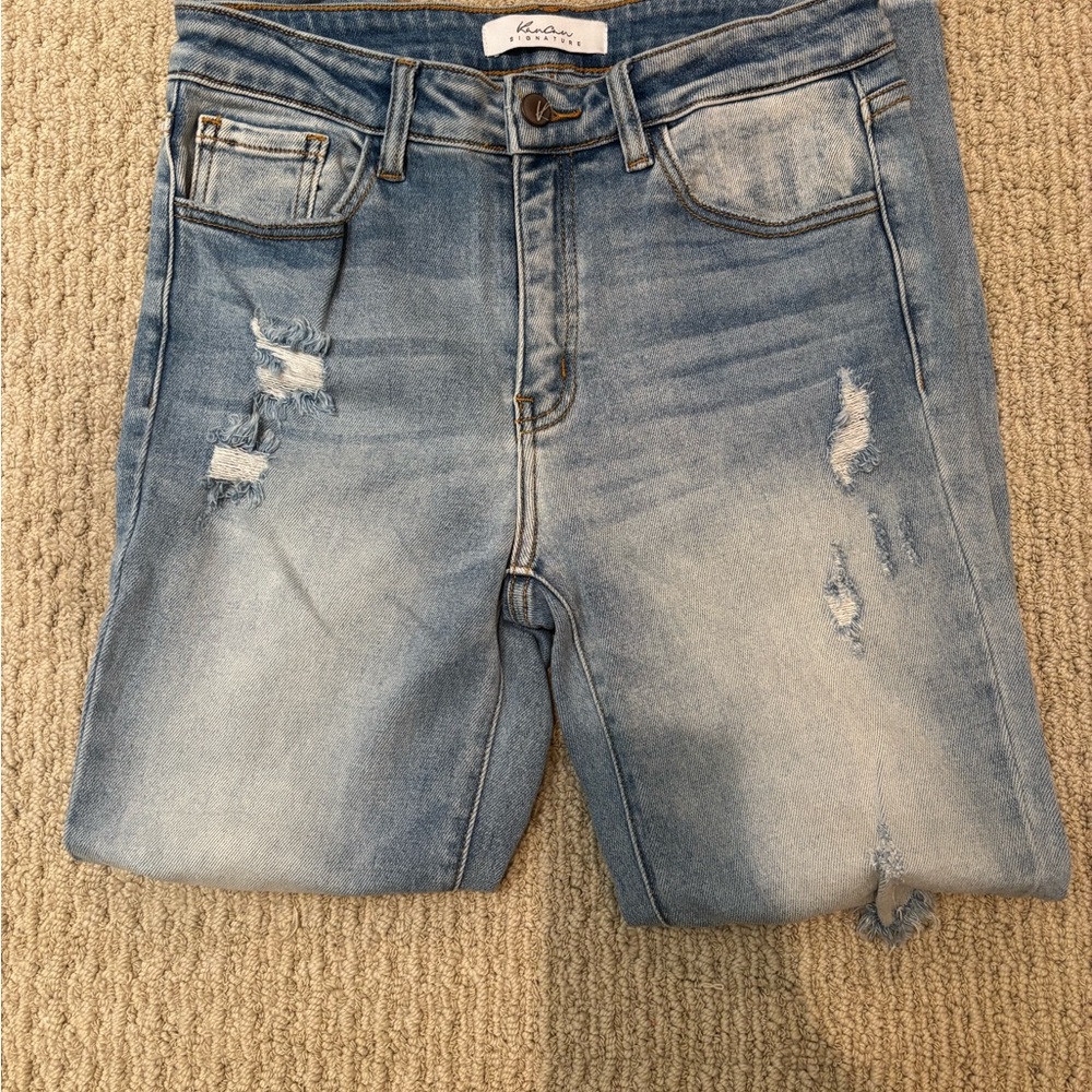 KanCan Blue Denim Shorts with Distressed Details